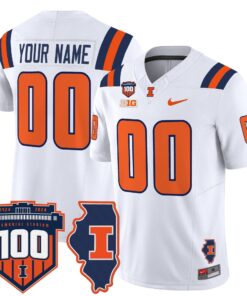 Custom Illinois Fighting Jersey Name Number 100th Memorial Stadium White 0dc18c6c 7e45 4d2e bde7 e40d5c48c850