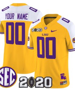 Custom LSU Tigers Jersey Name Number 2020 National Champions Stitched Gold Alter
