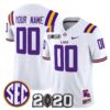 Custom LSU Tigers Jersey Name Number 2020 National Champions Stitched White