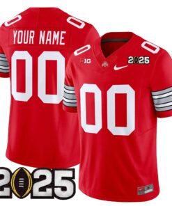 Custom Ohio State Jersey Heritage Stripe 2025 CFP Final Patch Stitched Red
