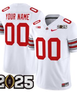Custom Ohio State Jersey Heritage Stripe 2025 CFP Final Patch Stitched White