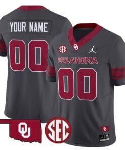Custom Oklahoma Sooners Jersey Name Number 2025 Limited Stitched Anthracite