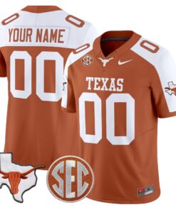 Custom Texas Longhorns Jersey 2025 State Map SEC Patch Stitched Orange Alter