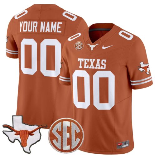 Custom Texas Longhorns Jersey 2025 State Map SEC Patch Stitched - Image 5
