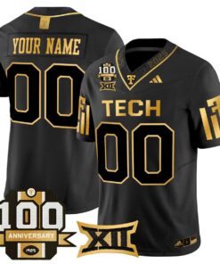 Custom Texas Tech Red Raiders Jersey 2025 100th Anniversary Stitched Black Gold