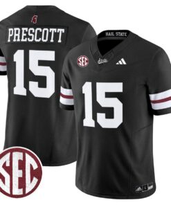 Dak Prescott Jersey #15 Mississippi State Bulldogs Dark Mode Stitched