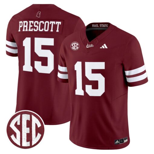 Dak Prescott Jersey #15 Mississippi State Bulldogs Dark Mode Stitched - Image 5