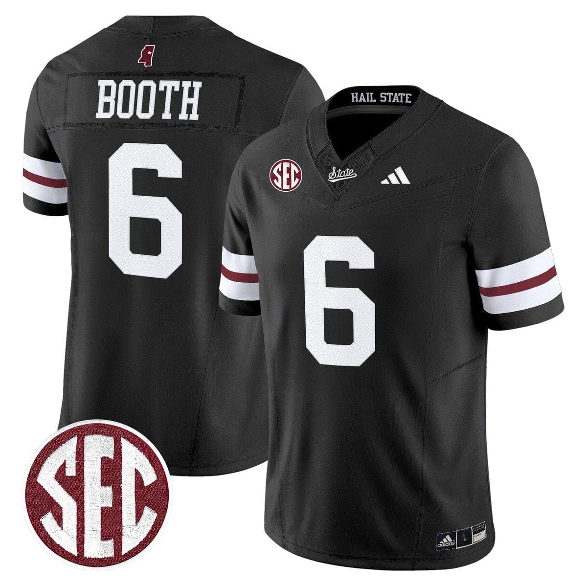 Davon Booth Jersey #6 Mississippi State Bulldogs Dark Mode Stitched
