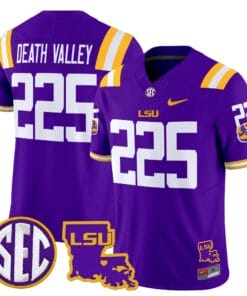 Death Valley Jersey 225 LSU Tigers 2025 Louisiana Patch Stitched Purple