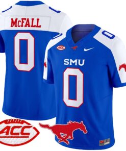 Derrick McFall Jersey 0 SMU Mustangs 2025 Vapor Limited Stitched Blue Alter