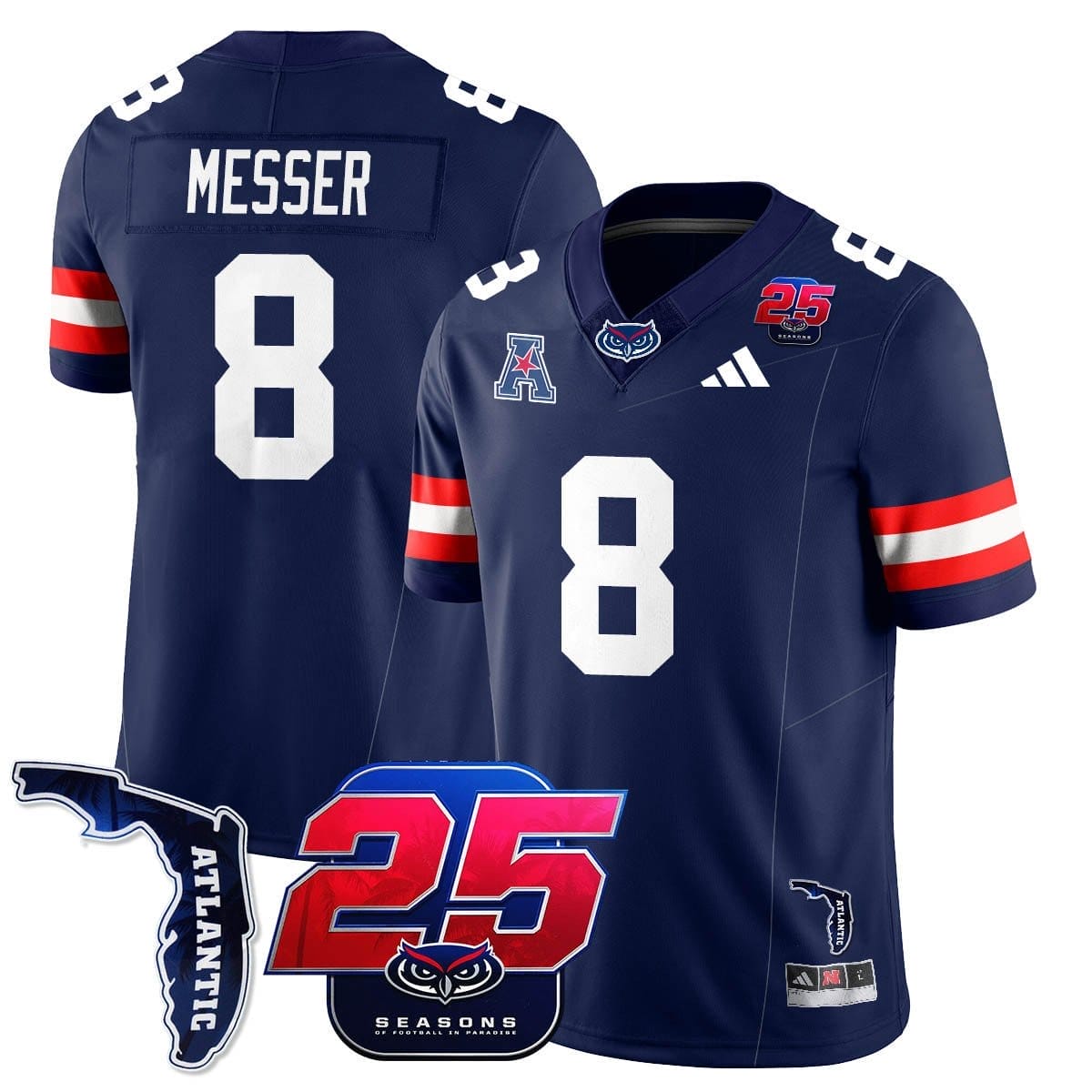 Easton Messer Jersey #8 Florida Atlantic Football 25th Season Stitched - Image 2