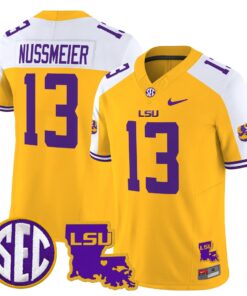 Garrett Nussmeier Jersey 13 LSU Tigers 2025 Louisiana Patch Stitched Gold Alter