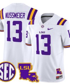 Garrett Nussmeier Jersey 13 LSU Tigers 2025 Louisiana Patch Stitched White