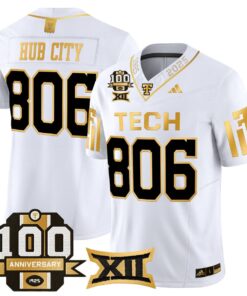 Hub City Jersey 806 Texas Tech 2025 100th Anniversary Stitched White Gold