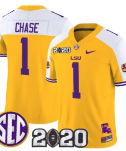 Ja Marr Chase Jersey 1 LSU Tigers 2020 National Champions Stitched Gold Alter