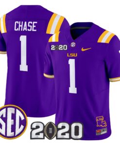 Ja Marr Chase Jersey 1 LSU Tigers 2020 National Champions Stitched Purple