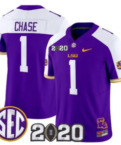 Ja Marr Chase Jersey 1 LSU Tigers 2020 National Champions Stitched Purple Alter