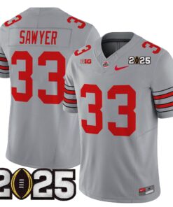 Jack Sawyer Jersey 33 Ohio State Heritage Stripe 2025 CFP Final Stitched Gray
