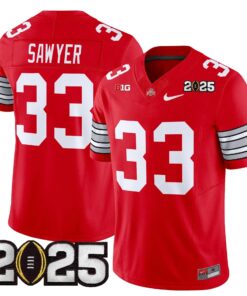 Jack Sawyer Jersey 33 Ohio State Heritage Stripe 2025 CFP Final Stitched Red