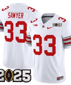 Jack Sawyer Jersey 33 Ohio State Heritage Stripe 2025 CFP Final Stitched White
