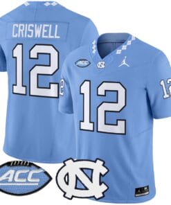 Jacolby Criswell Jersey 12 North Carolina Tar Heels 2025 Stitched Blue