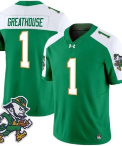 Alternative view of Jaden Greathouse Jersey #1 Notre Dame 2025 Gridiron Leprechaun Edition