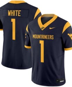 Jahiem White Jersey 1 West Virginia Mountaineers 2025 Vapor Stitched Navy