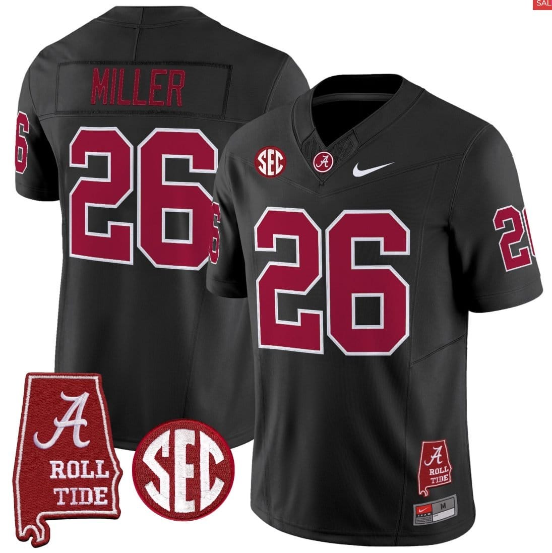 Jam Miller Jersey #26 Alabama Crimson Throwback Alabama Map Stitched