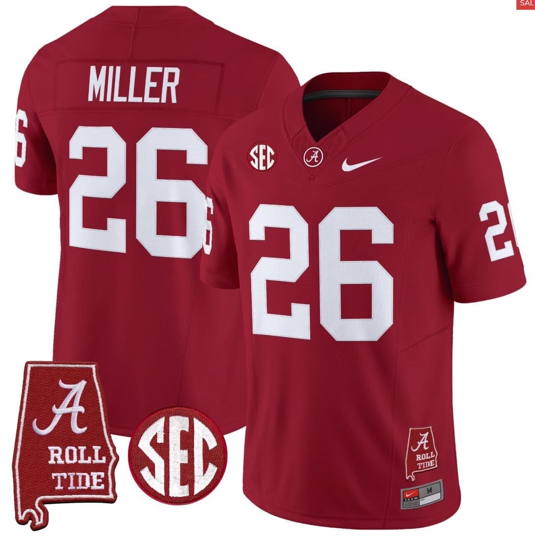Jam Miller Jersey #26 Alabama Crimson Throwback Alabama Map Stitched - Image 3