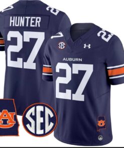 Jarquez Hunter Jersey 27 Auburn Tigers 2025 Alabama Patch Stitched Navy