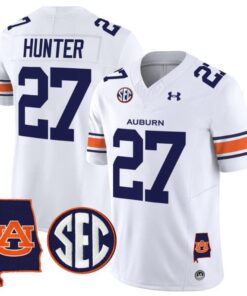 Jarquez Hunter Jersey 27 Auburn Tigers 2025 Alabama Patch Stitched White