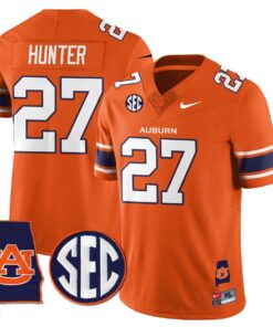 Jarquez Hunter Jersey 27 Auburn Tigers Alabama Patch Vapor Stitched Orange