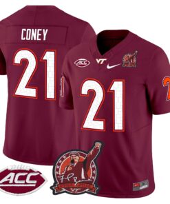 Jeremiah Coney Jersey 21 Virginia Tech Hokies Coach Frank Beamer 2025 Maroon