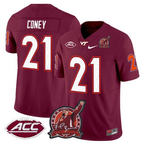 Jeremiah Coney Jersey #21 Virginia Tech Hokies Coach Frank Beamer 2025 - Image 3