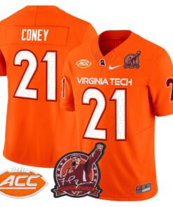Jeremiah Coney Jersey 21 Virginia Tech Hokies Coach Frank Beamer 2025 Orange