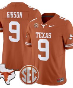 Jerrick Gibson Jersey 9 Texas Longhorns 2025 State Map SEC Patch Texas Orange