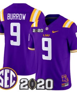 Joe Burrow Jersey 9 LSU Tigers 2020 National Champions Stitched Purple
