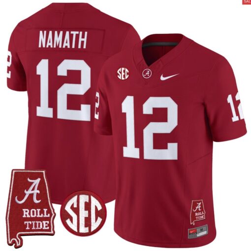 Joe Namath Jersey #12 Alabama Crimson Throwback Alabama Map Stitched - Image 3