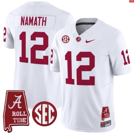 Joe Namath Jersey #12 Alabama Crimson Throwback Alabama Map Stitched - Image 2
