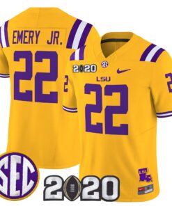 John Emery Jr Jersey 22 LSU Tigers 2020 National Champions Stitched Gold