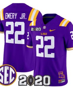 John Emery Jr Jersey 22 LSU Tigers 2020 National Champions Stitched Purple