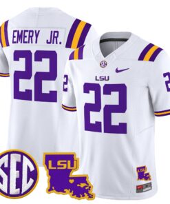 John Emery Jr Jersey 22 LSU Tigers 2025 Louisiana Patch Stitched White
