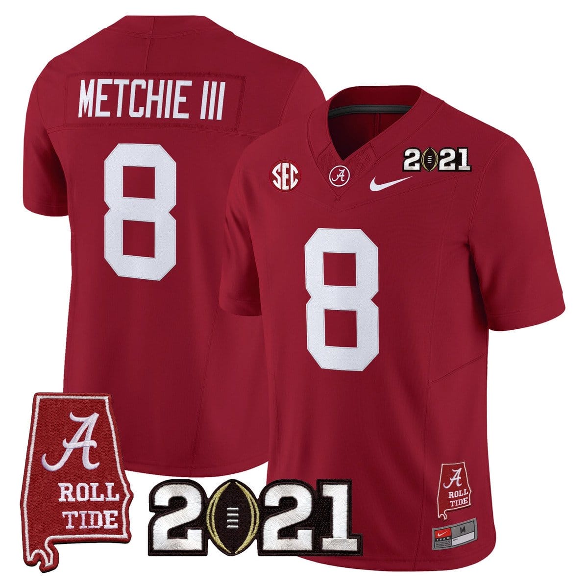 John Metchie III Jersey #8 Alabama 2021 CFP Championship Alabama Map - Image 5