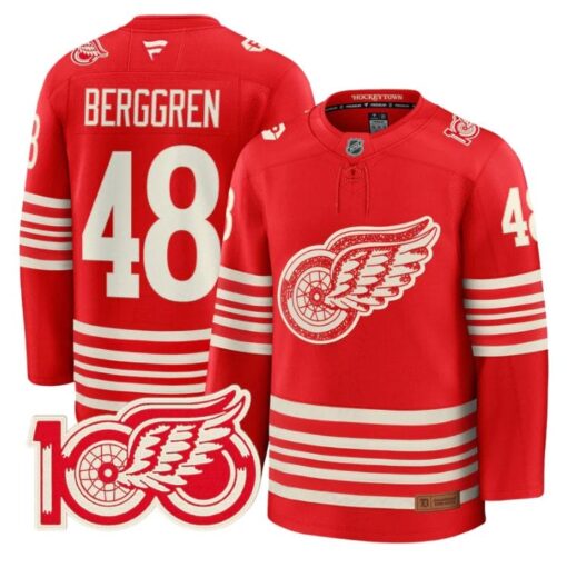 Jonatan Berggren Jersey #48 Detroit Red Wings Centennial Season Premium Stitched