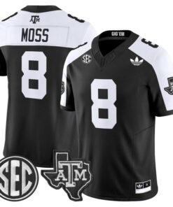 Le Veon Moss Jersey 8 Texas A M Aggies 2025 Vapor V2 Stitched Black Alter