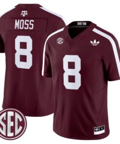 Le Veon Moss Jersey 8 Texas A M Aggies 2025 Vapor V2 Stitched Maroon