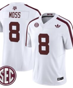 Le Veon Moss Jersey 8 Texas A M Aggies 2025 Vapor V2 Stitched White 7b013225 9037 4bd7 a84d bd4e1f2cf64b