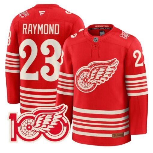 Lucas Raymond Jersey #23 Detroit Red Wings Centennial Season Premium Stitched