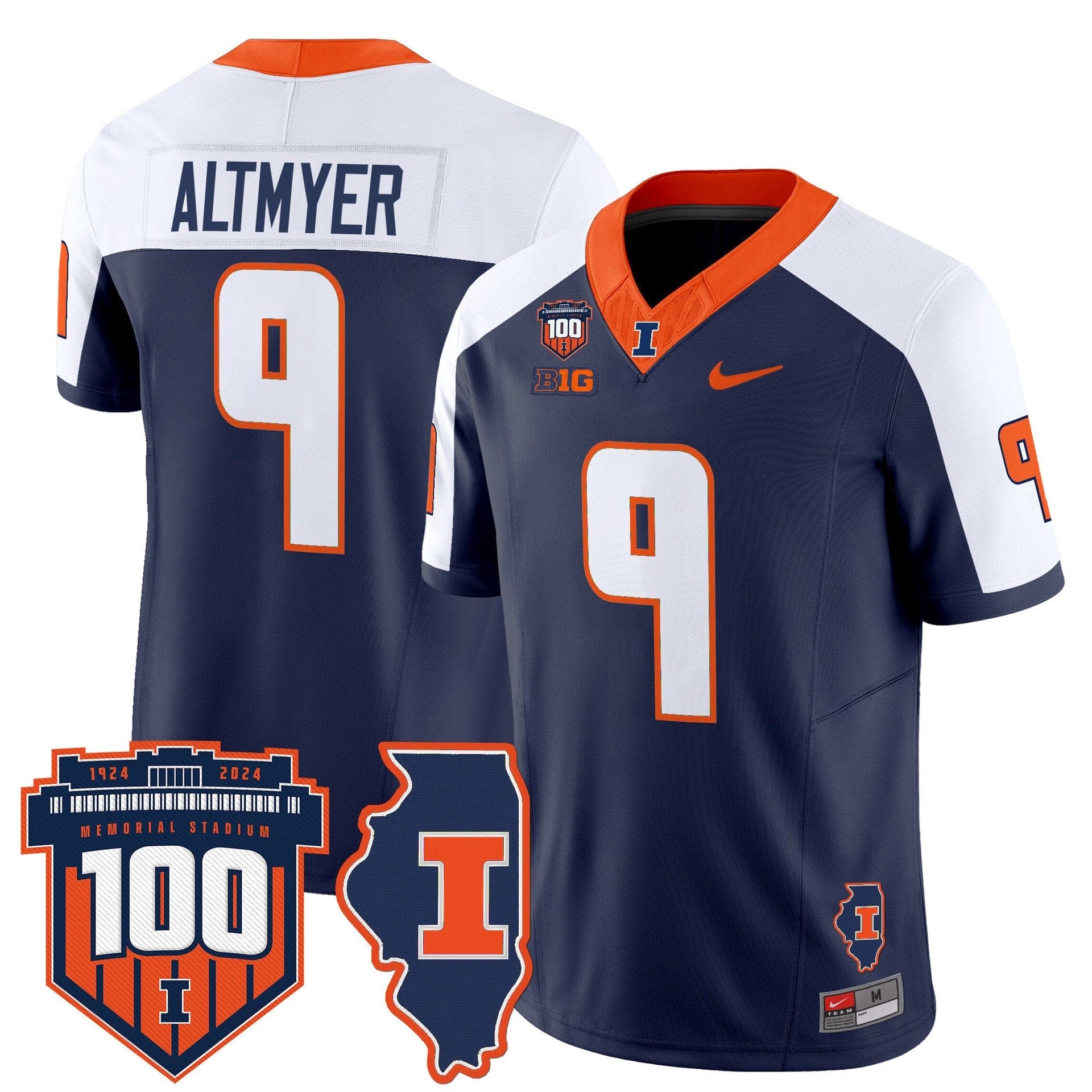 Luke Altmyer Jersey #9 Illinois Fighting 100th Memorial Stadium