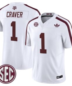 Mario Craver Jersey 1 Texas A M Aggies 2025 Vapor V2 Stitched White 98b0cc2a ba7a 4e0c b386 b0978f8f71a6